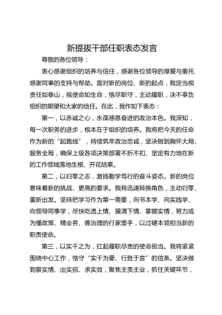 新提拔干部任职表态发言-