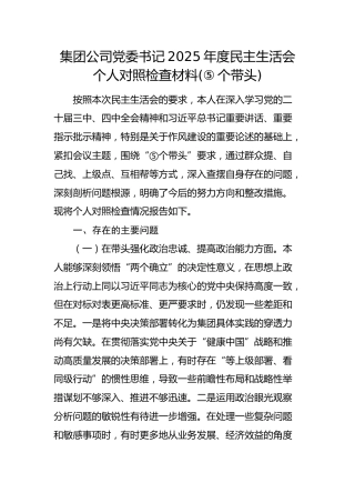 国企党委书记2025年度民主生活会个人对照检查材料(2)