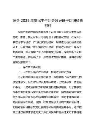 国企2025年度民主生活会领导班子对照检查材料 (2)