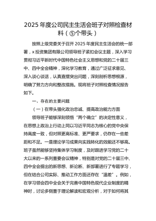 2025年度国企民主生活会班子对照检查