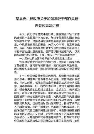 某县委、县政府关于加强年轻干部作风建设专题党课讲稿