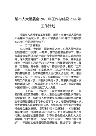 某市人大常委会2025年工作总结及2026年工作计划