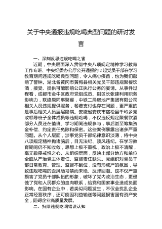关于中央通报违规吃喝典型问题的研讨发言
