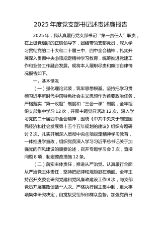 2025年度党支部书记述责述廉报告（简练版）