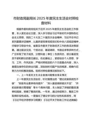 市财政局副局长2025年度民主生活会对照检查材料（上一年度查摆问题整改落实情况+五个带头）