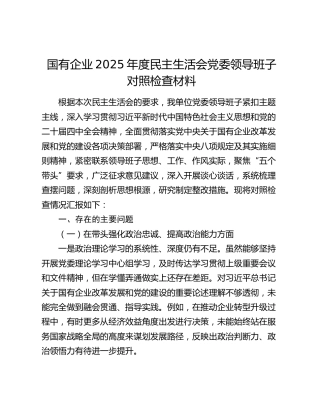 国有企业2025年度民主生活会党委领导班子对照检查材料（五个带头）