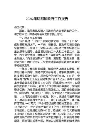 2026年凤都镇政府工作报告