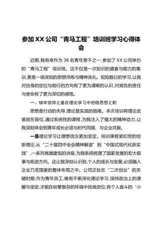 参加XX公司“青马工程”培训班学习心得体会