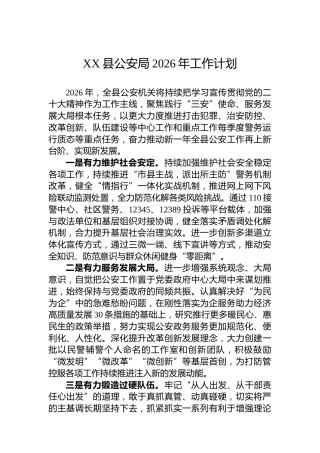 XX县公安局2026年工作计划