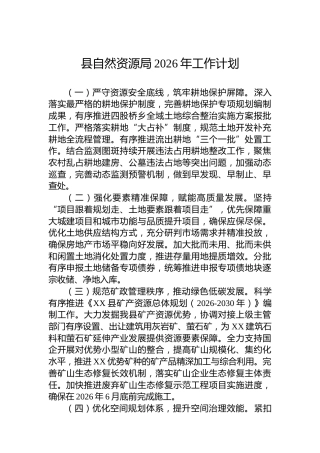 县自然资源局2026年工作计划