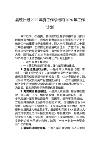 县统计局2025年度工作总结和2026年工作计划
