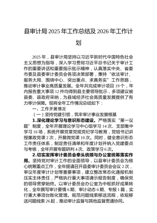 县审计局2025年工作总结及2026年工作计划