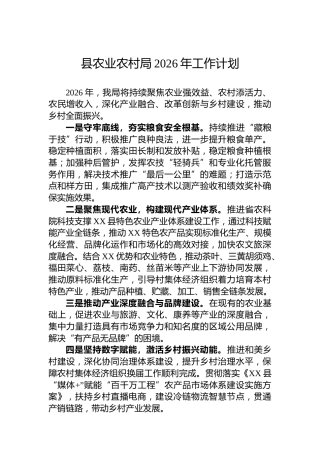 县农业农村局2026年工作计划