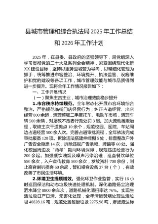县城市管理和综合执法局2025年工作总结和2026年工作计划