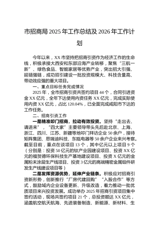 市招商局2025年工作总结及2026年工作计划