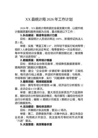 XX县统计局2026年工作计划