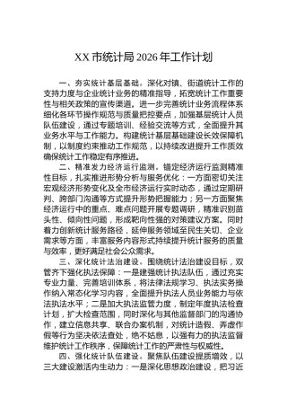 XX市统计局2026年工作计划