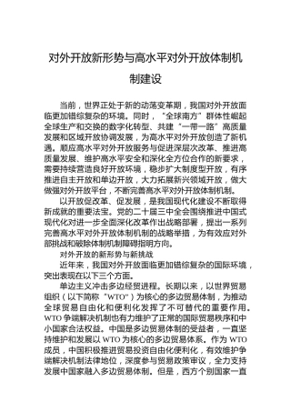 对外开放新形势与高水平对外开放体制机制建设