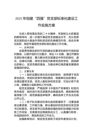 2025年创建“四强”党支部标准化建设工作实施方案