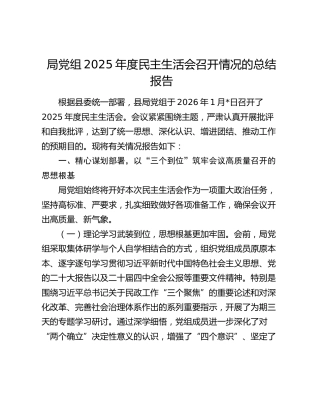局党组2025年度民主生活会召开情况的总结报告