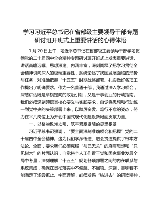 学习习近平总书记在省部级主要领导干部专题研讨班开班式上重要讲话的心得体悟