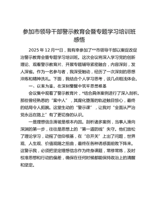 参加市领导干部警示教育会暨专题学习培训班感悟