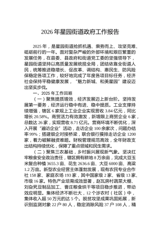 2026年星园街道政府工作报告