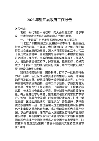2026年望江县政府工作报告