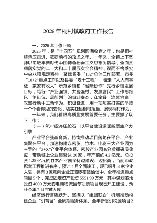 2026年桐村镇政府工作报告