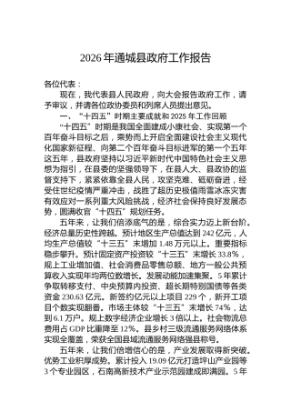 2026年通城县政府工作报告