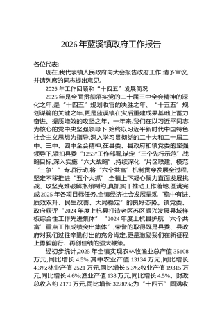 2026年蓝溪镇政府工作报告