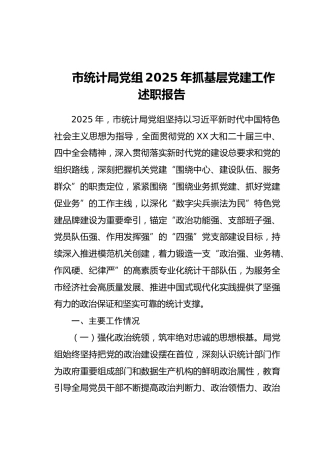 市统计局党组2025年抓基层党建工作述职报告 (2)
