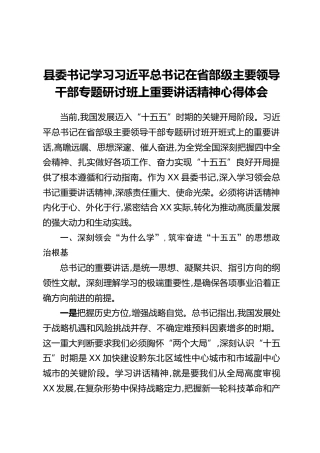 县委书记学习习近平总书记在省部级主要领导干部专题研讨班上重要讲话精神心得体会