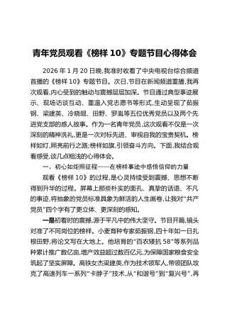青年党员观看《榜样10》专题节目心得体会
