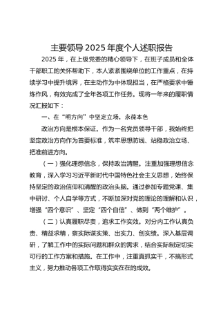 主要领导2025年度个人述职报告
