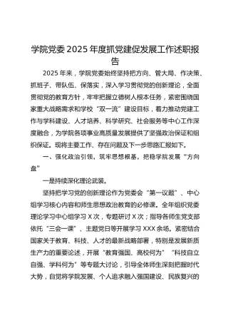 学院党委2025年度抓党建促发展工作述职报告