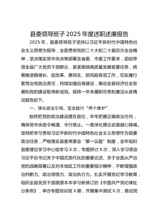 县委领导2025年度述职述廉报告