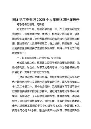 国企党工委书记2025个人年度述职述廉报告