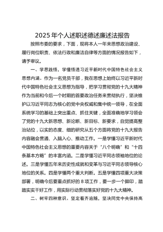 2025年个人述职述德述廉述法报告-