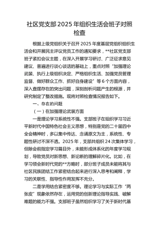 社区党支部2025年组织生活会班子对照检查5400字