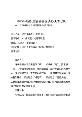 2025年组织生活会会前谈心谈话记录