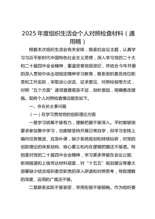 2025年度组织生活会个人对照检查1