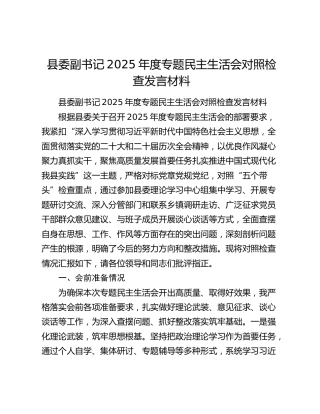 县委副书记2025年度专题民主生活会对照检查发言材料（会前准备情况+五个带头）