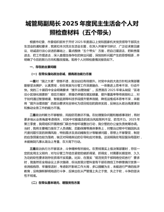 城管局副局长2025年度民主生活会个人对照检查材料（五个带头）