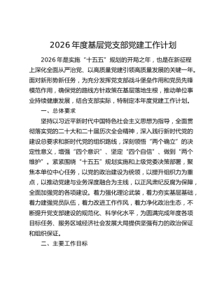 2026年度基层党支部党建工作计划