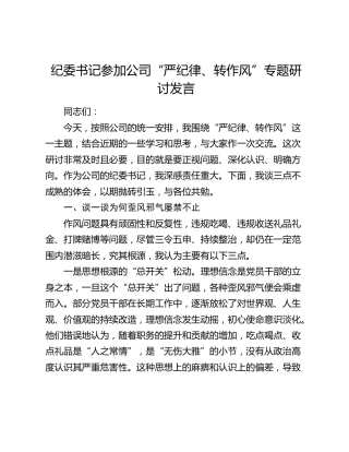 纪委书记参加公司“严纪律、转作风”专题研讨发言