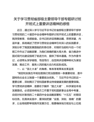 关于学习贯彻省部级主要领导干部专题研讨班开班式上重要讲话精神的感悟
