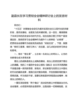 副县长在学习贯彻全会精神研讨会上的发言材料