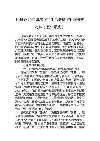 团县委2025年度民主生活会班子对照检查材料（五个带头）