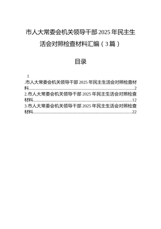 市人大常委会机关领导干部2025年民主生活会对照检查材料汇编（3篇）